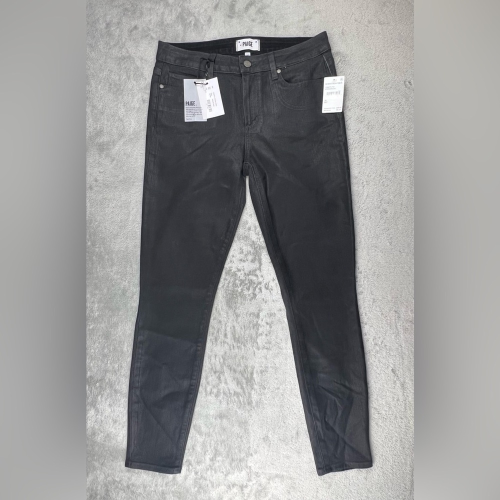 Paige Verdugo Ankle Jeans Womens 30 Black Sterling Dark Slim Coated Waxed Skinny